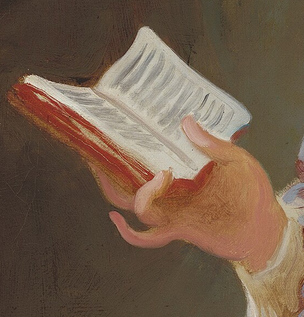 La mano con il libro de «La lettrice» da vicino: masse, forme e originale
